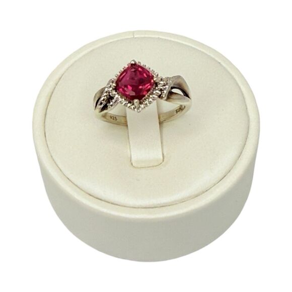 Vtg Ruby 925 Sterling Silver Halo Ring SZ 7 1.5ct July Birthstone Lab Created - Picture 10 of 16